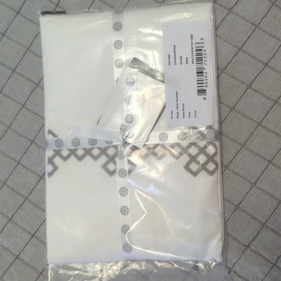 Boll & Branch Signature White / Pewter Embellished Sham King set of two - Picture 2 of 5